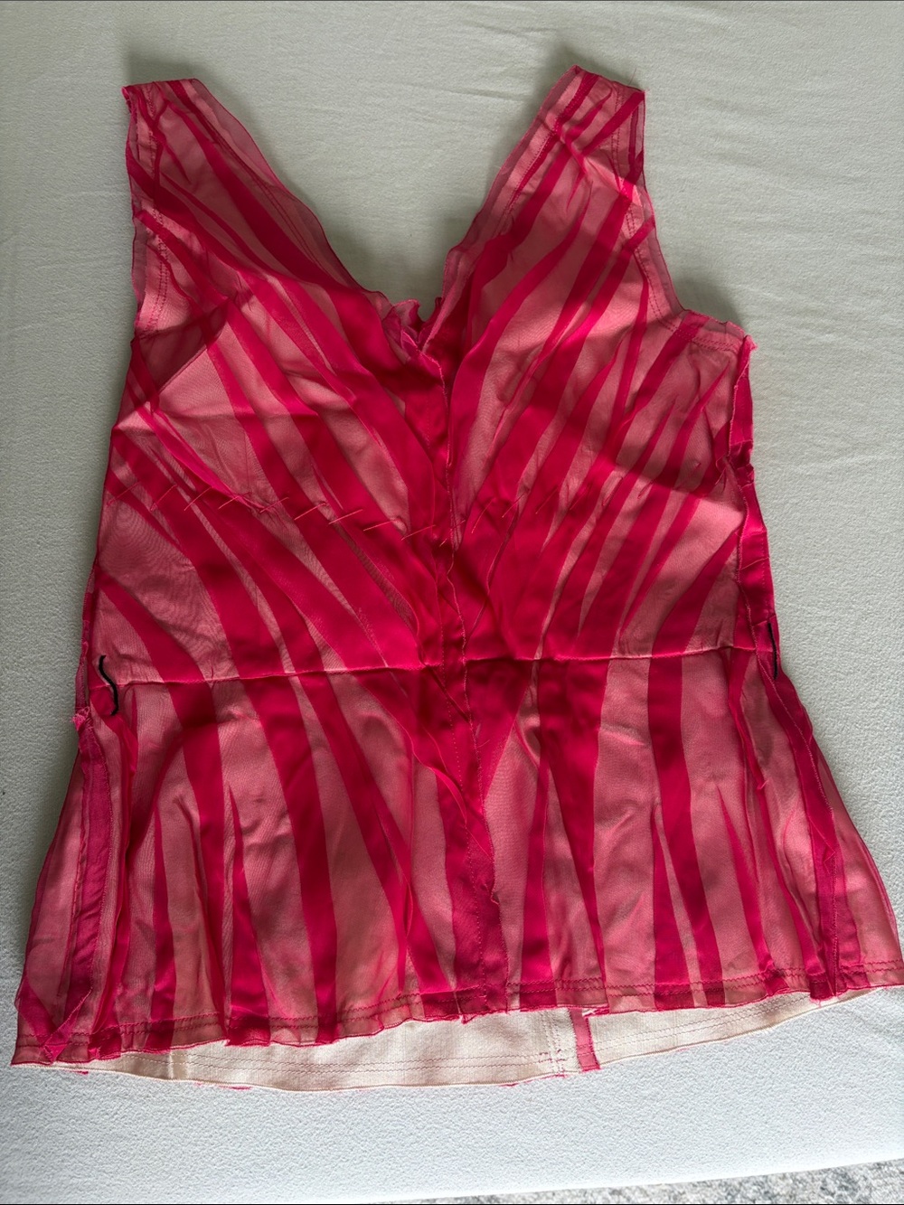 Prada Hot Pink Sheer Striped V-Neck Blouse